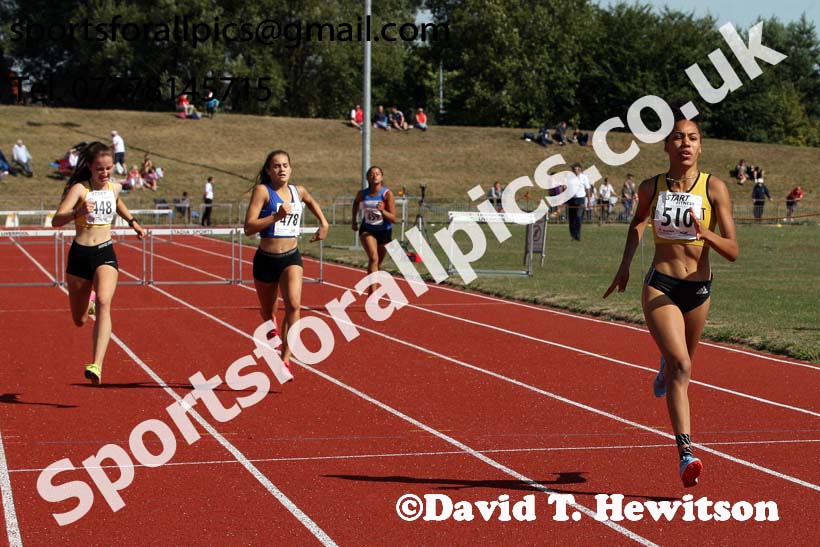 Womens under-17s 300 metres hurdles, 2018 Northern Under-17s/U-15s/U-13s Champs., Wavertree Athletics Centre, Liverpool. Photo: David T. Hewitson/Sports for All Pics